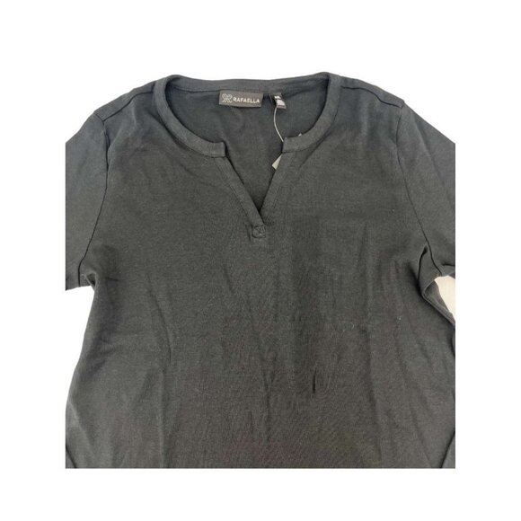 NEW Rafaella Split V-neck Long Sleeve Tee | Black - Picture 3 of 4